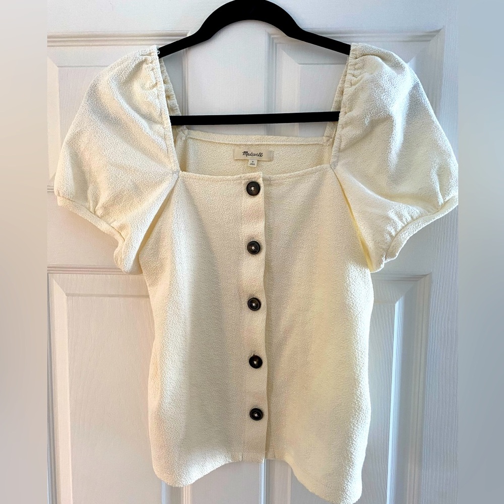 Madewell Cream Puff Sleeve Button Front Top